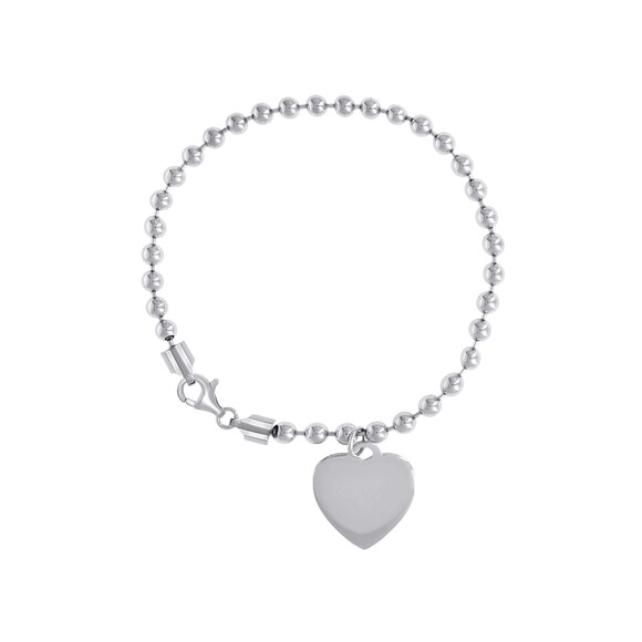 925 Sterling Silver Womens Heart Charm Beaded Bracelet Size 7.5 Inches
